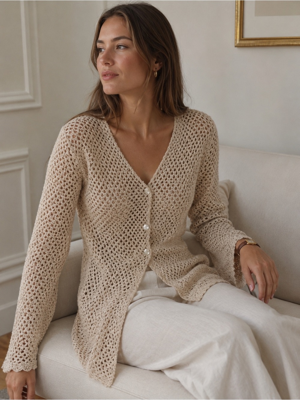 Escada By Margaretha Ley - Vintage 100% Silk Open Knit Crochet Cardigan